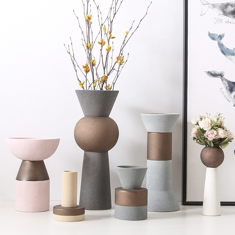 INS Nordic Coarse Sand Glazed Pottery Porcelain Vase Model Room Soft Decoration Crafts Decoration Porcelain craft