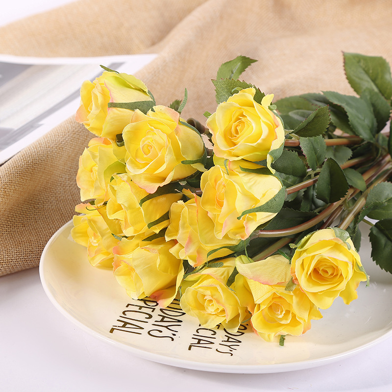 12 Branches Handwriting Rose Artificial Rose Handwriting Rose High-End Artificial Flower Fake Flower Wedding Hand 12 Branches Handwriting Rose Artificial Rose Handwriting Rose High-End Artificial Flower Fake Flower Wedding Hand