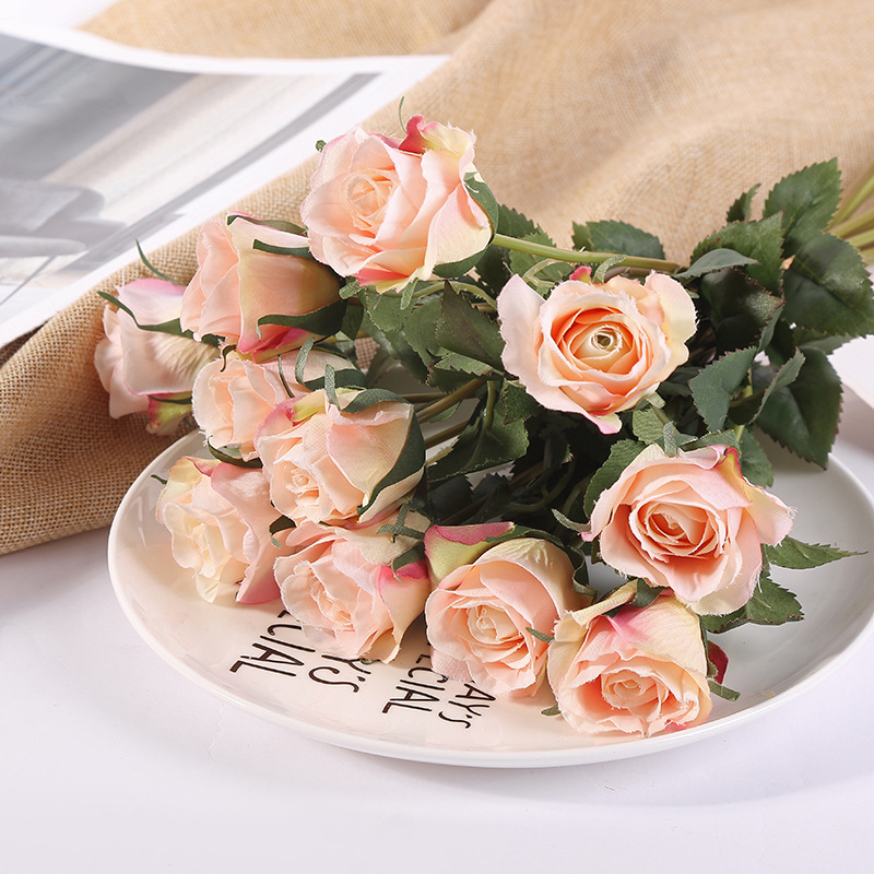 12 Branches Handwriting Rose Artificial Rose Handwriting Rose High-End Artificial Flower Fake Flower Wedding Hand 12 Branches Handwriting Rose Artificial Rose Handwriting Rose High-End Artificial Flower Fake Flower Wedding Hand