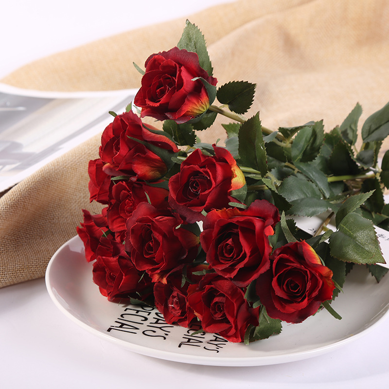 12 Branches Handwriting Rose Artificial Rose Handwriting Rose High-End Artificial Flower Fake Flower Wedding Hand 12 Branches Handwriting Rose Artificial Rose Handwriting Rose High-End Artificial Flower Fake Flower Wedding Hand