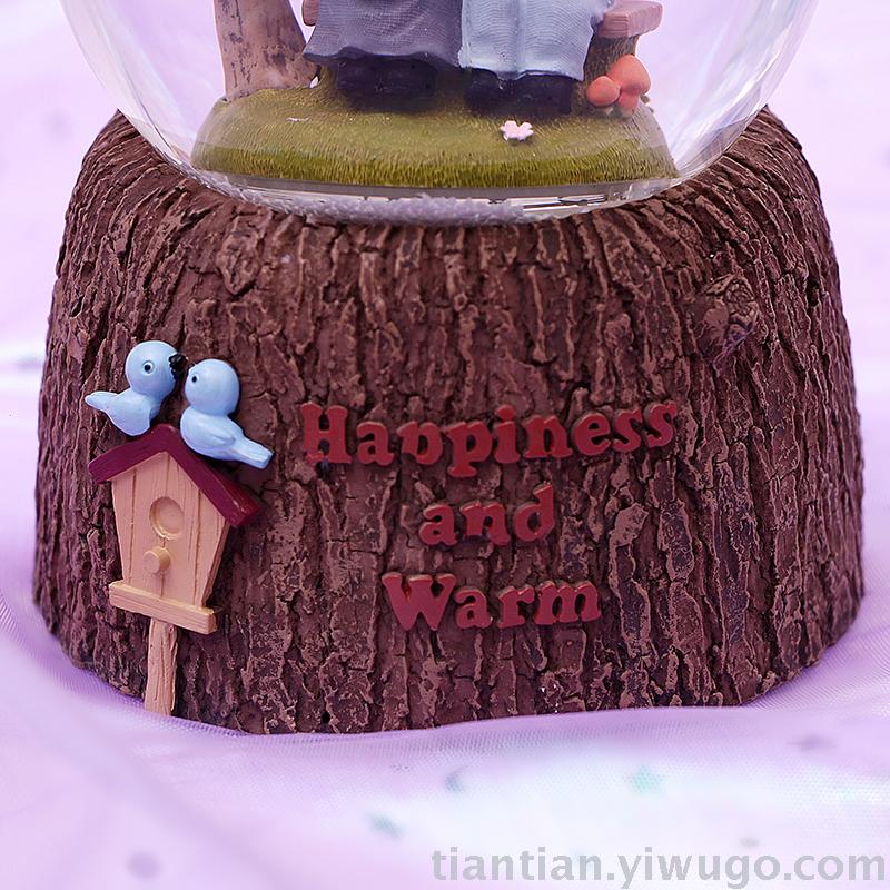 Resin crafts set up a couple old lady Crystal ball music box dream luminous snowflake music box