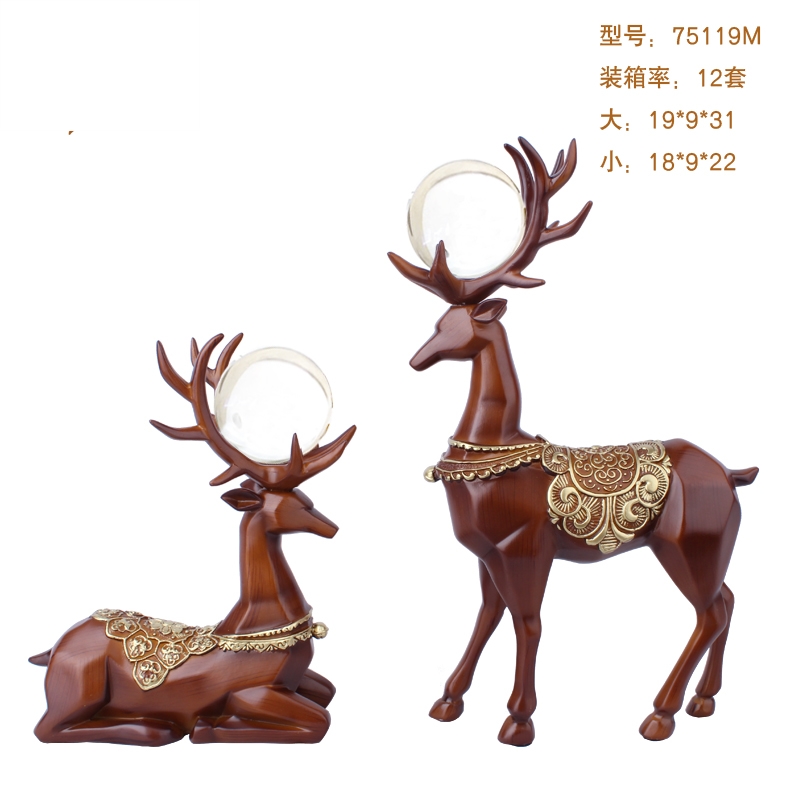Resin Crafts European Pattern Crystal Ball Couple Pair Deer Decoration Creative Living Room TV Cabinet Decorations