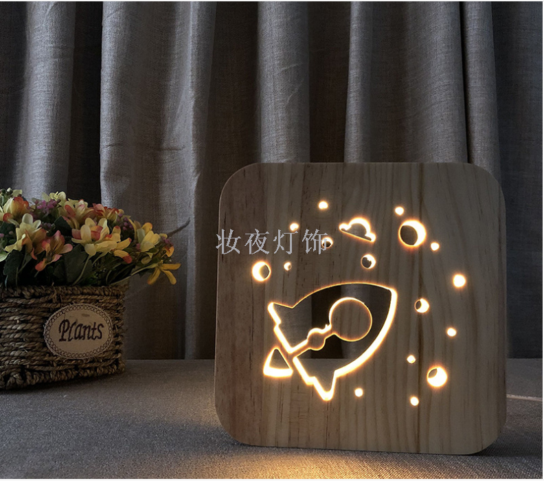 Cross-border new aircraft wood crafts solid wood carving creative 3D bedroom lights