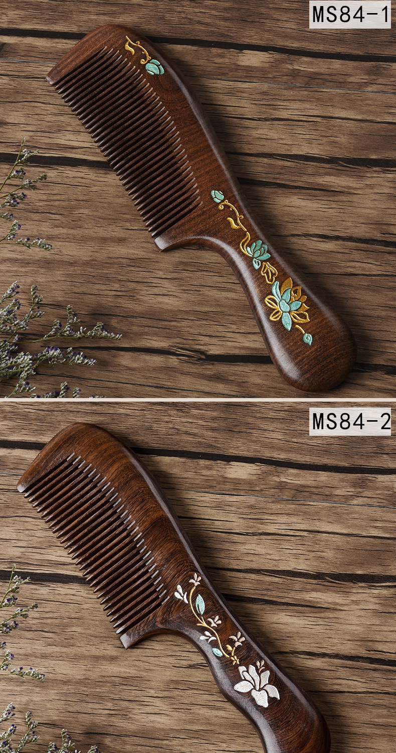 Ebony Wooden Comb Sub Golden Sandalwood Extended Handle Handmade Creative Color Painted Wood crafts Ebony Wooden Comb Sub Golden Sandalwood Extended Handle Handmade Creative Color Painted Wood crafts