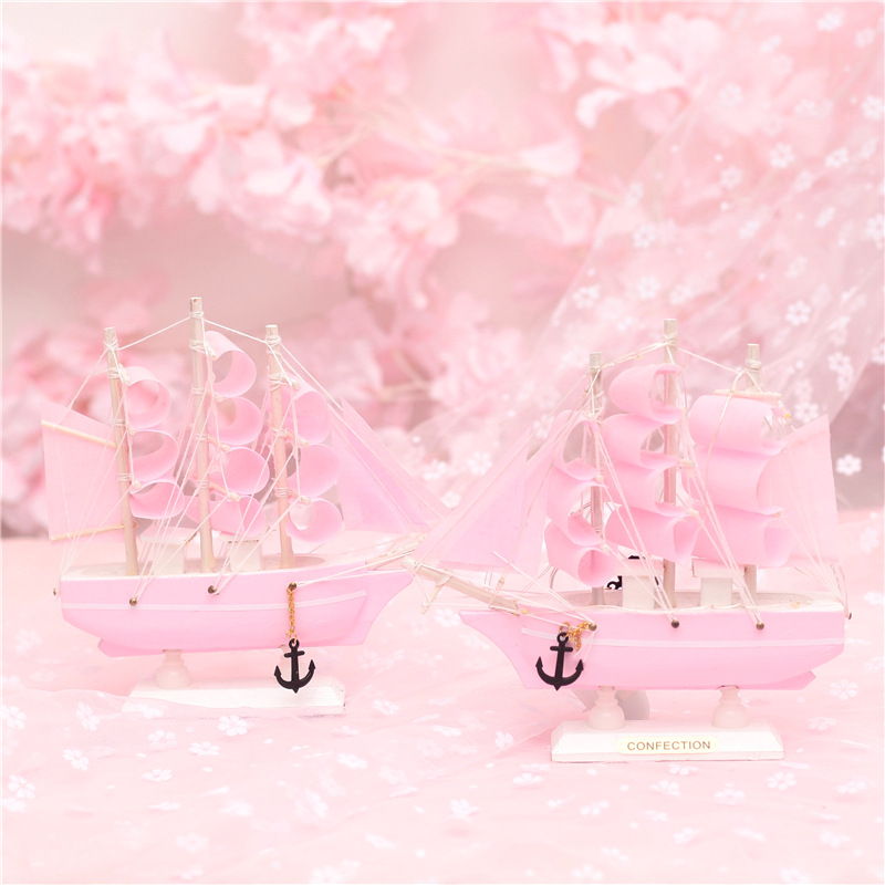 Pink Girl Heart with Lighting Chain Sailing Wooden Ship Model Living Room Partition Wood crafts