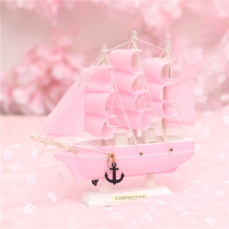 Pink Girl Heart with Lighting Chain Sailing Wooden Ship Model Living Room Partition Wood crafts