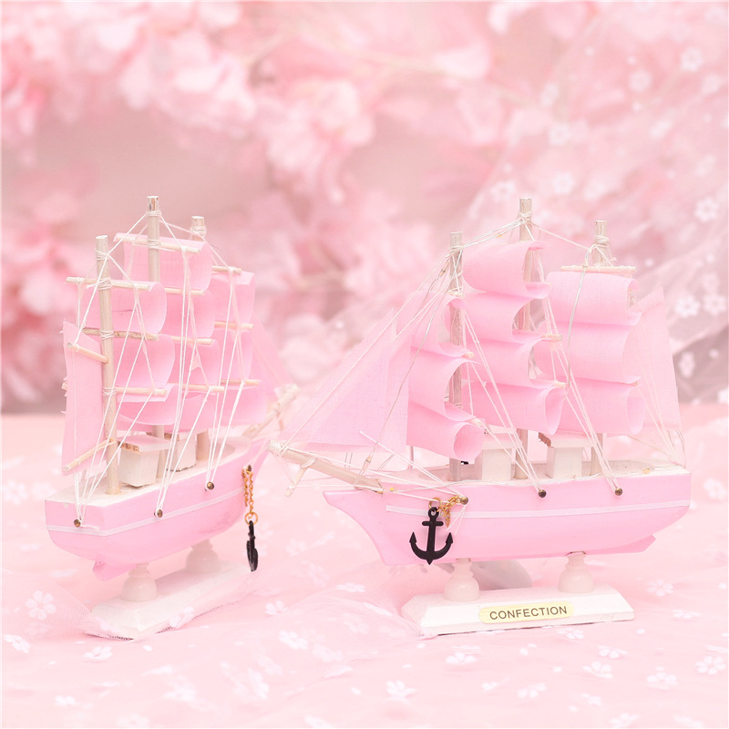 Pink Girl Heart with Lighting Chain Sailing Wooden Ship Model Living Room Partition Wood crafts