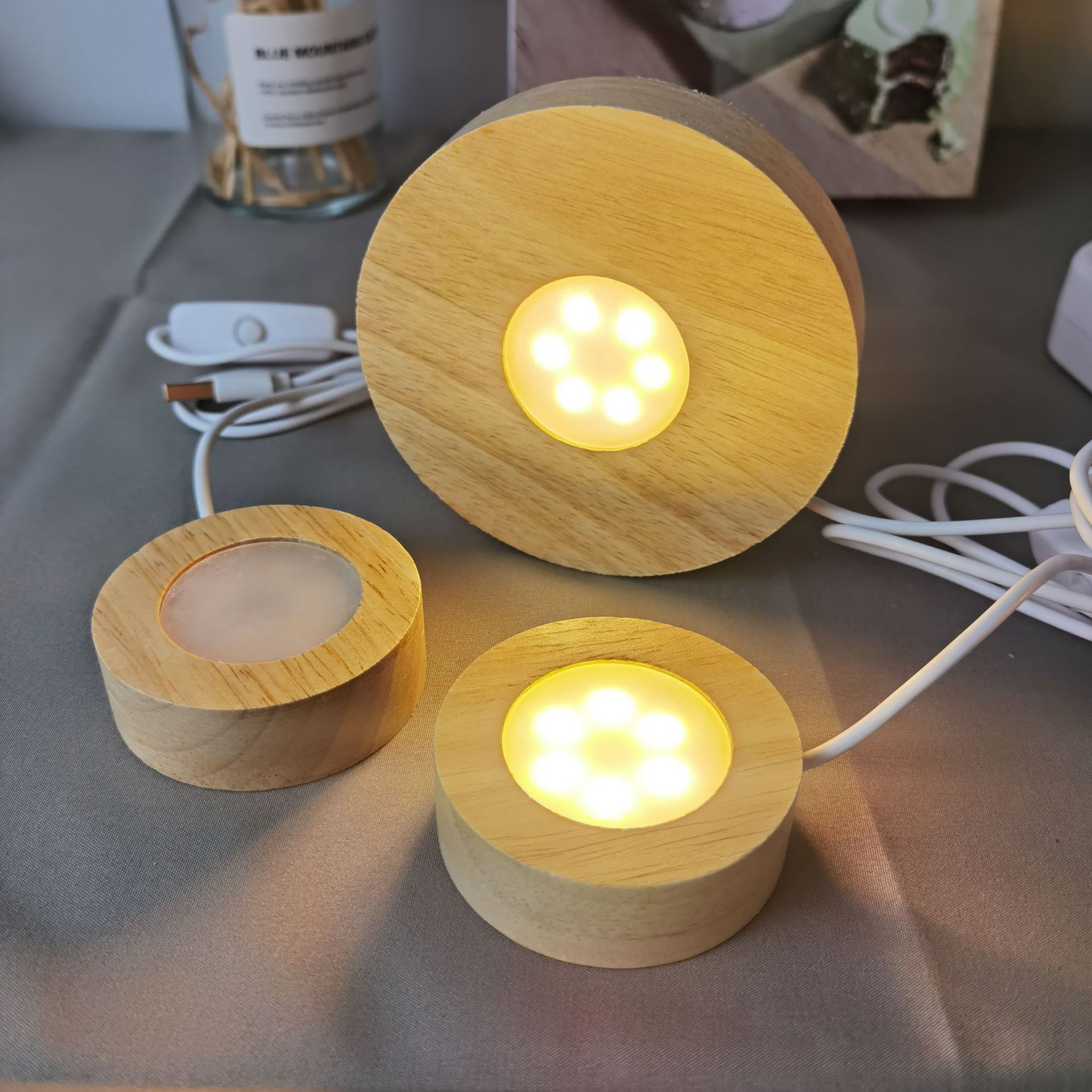 Solid Wood Small Night Lamp Led Holder Wooden Crystal Crafts Decoration Colorful USBCrystal Crafts