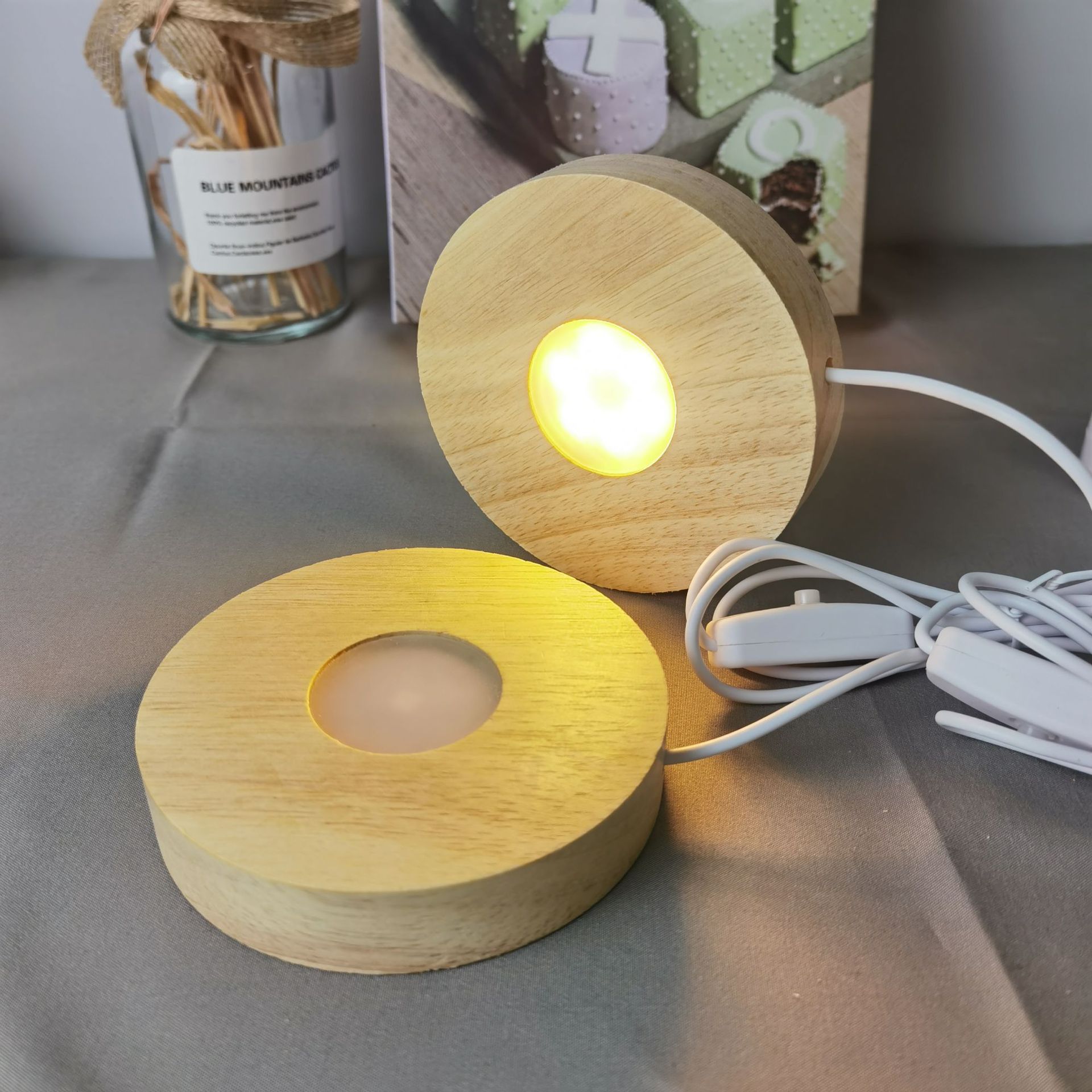 Solid Wood Small Night Lamp Led Holder Wooden Crystal Crafts Decoration Colorful USBCrystal Crafts