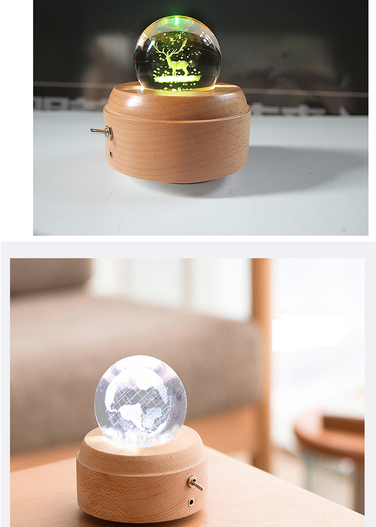 Creative Music Box Luminous Crystal Ball Music Box Rotating Wooden Base Wood crafts