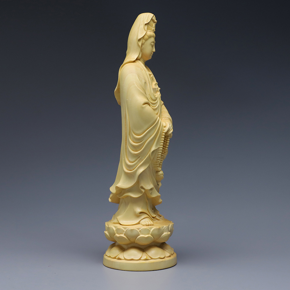 Boxwood Craft Guanyin Bodhisattva/Buddha Statue Offering Home Office Decorations Beads Guanyin Ornaments Crafts