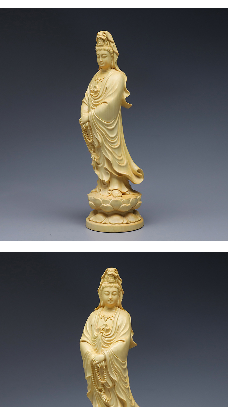 Boxwood Craft Guanyin Bodhisattva/Buddha Statue Offering Home Office Decorations Beads Guanyin Ornaments Crafts Boxwood Craft Guanyin Bodhisattva/Buddha Statue Offering Home Office Decorations Beads Guanyin Ornaments Crafts