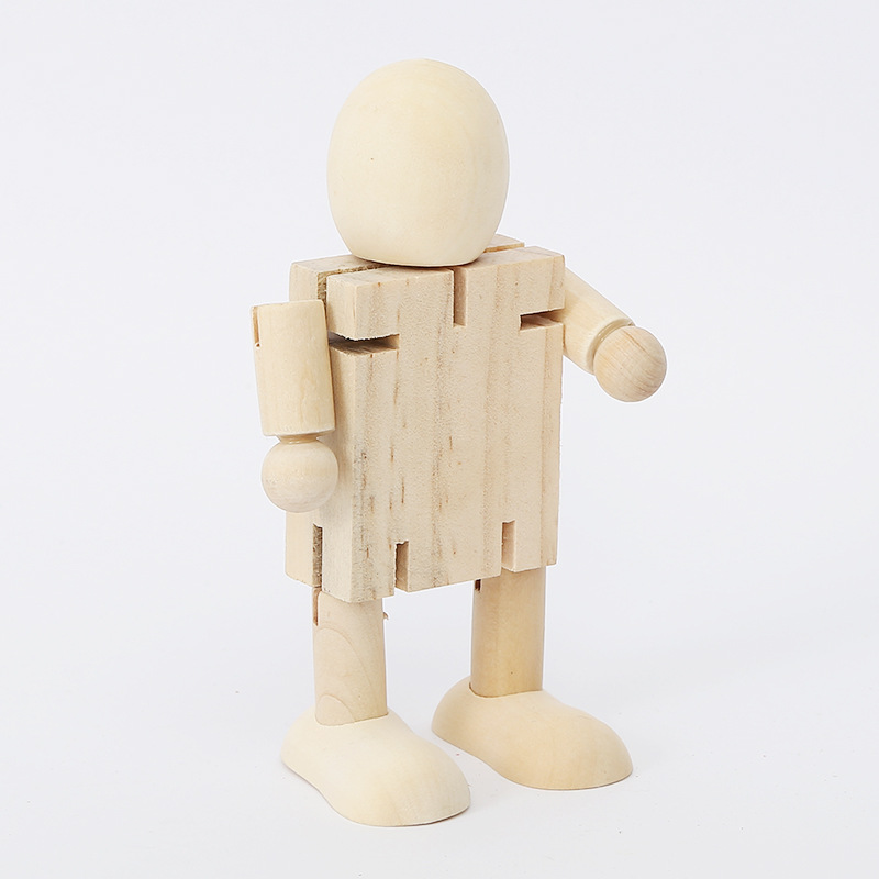 DIY White Body Wooden Robot Deformation Puppet Graffiti Variety Puppet Wood crafts
