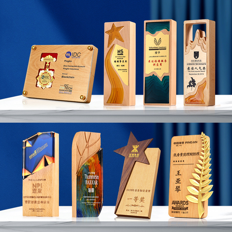 2021 High-End Solid Wood Crystal Trophy Making Creative Trophy Licensing Authority Making Crystal Crafts