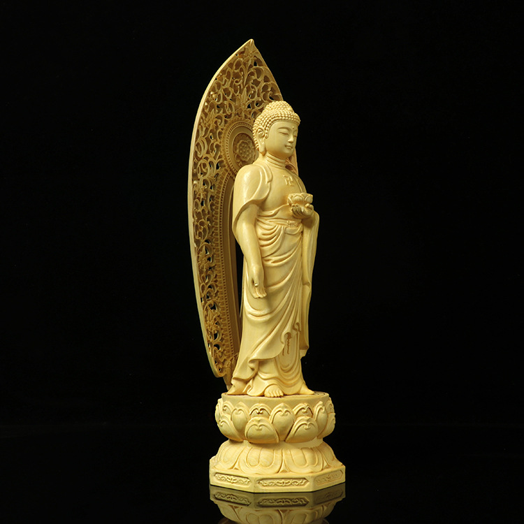 Factory Wholesale Boxwood Craft Crafts Guanyin Sakya Buddha Ornament Back Screen Western Trinity Factory Wholesale Boxwood Craft Crafts Guanyin Sakya Buddha Ornament Back Screen Western Trinity
