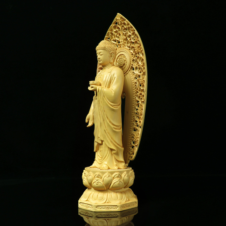 Factory Wholesale Boxwood Craft Crafts Guanyin Sakya Buddha Ornament Back Screen Western Trinity Factory Wholesale Boxwood Craft Crafts Guanyin Sakya Buddha Ornament Back Screen Western Trinity