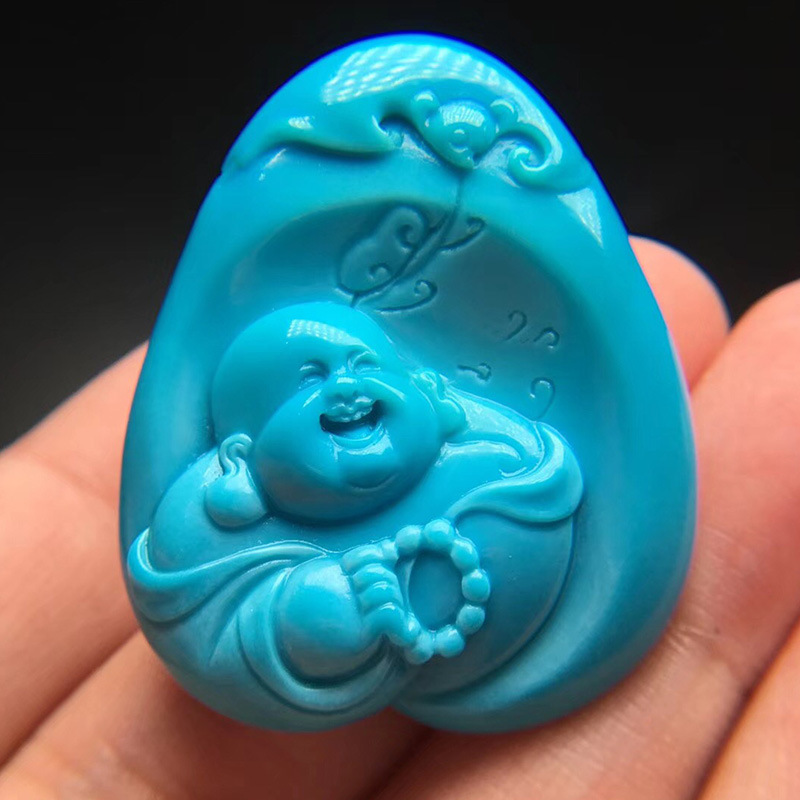 Buddha Turquoise Maitreya Buddha Carvings Smiling Buddha Small Pendant Smiling Face Buddha Guanyin Crafts Accessories