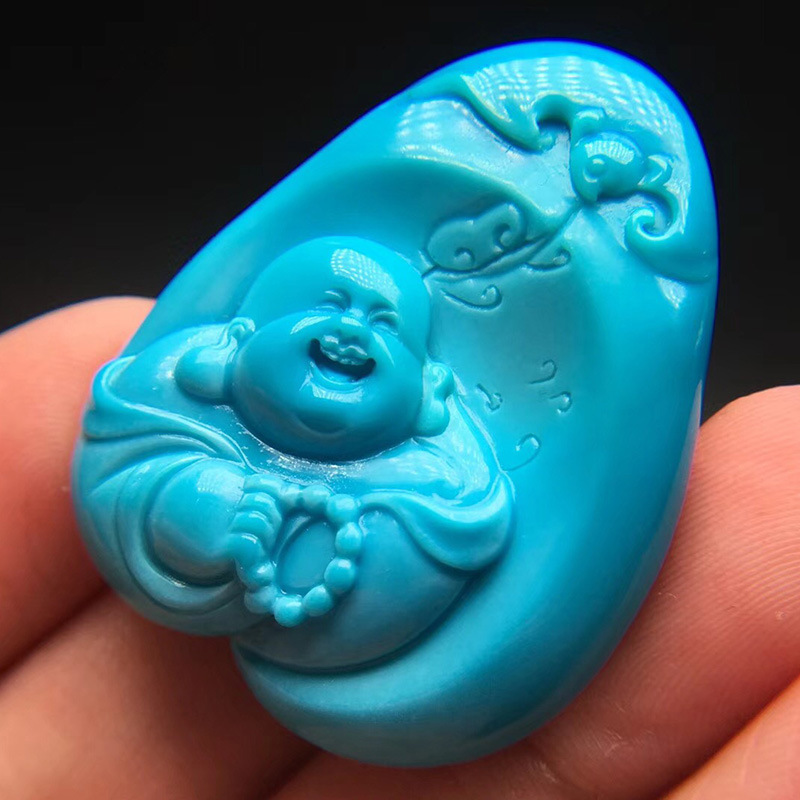 Buddha Turquoise Maitreya Buddha Carvings Smiling Buddha Small Pendant Smiling Face Buddha Guanyin Crafts Accessories