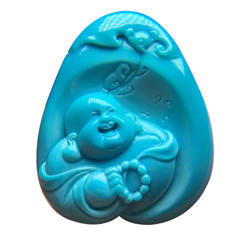 Buddha Turquoise Maitreya Buddha Carvings Smiling Buddha Small Pendant Smiling Face Buddha Guanyin Crafts Accessories