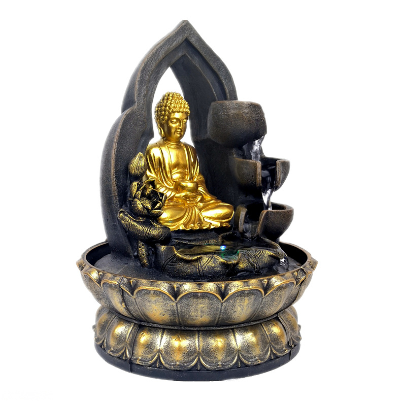 CrossBorder Selling Buddha Resin Crafts Flowing Water Ornaments Desktop Fountain Waterscape Chinese Decoration Gift