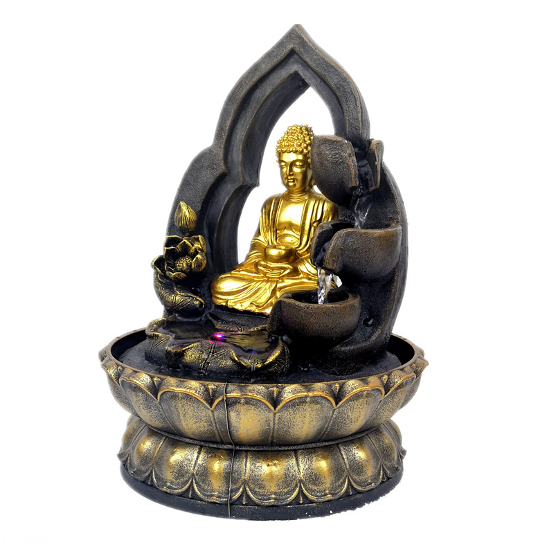 CrossBorder Selling Buddha Resin Crafts Flowing Water Ornaments Desktop Fountain Waterscape Chinese Decoration Gift