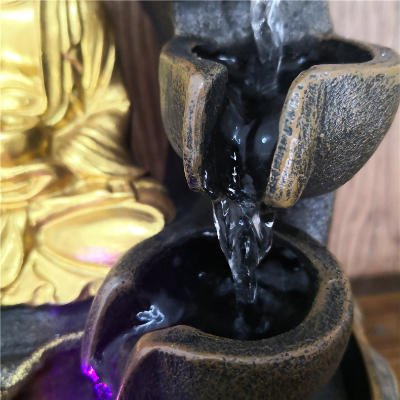 CrossBorder Selling Buddha Resin Crafts Flowing Water Ornaments Desktop Fountain Waterscape Chinese Decoration Gift