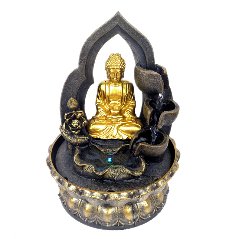 CrossBorder Selling Buddha Resin Crafts Flowing Water Ornaments Desktop Fountain Waterscape Chinese Decoration Gift