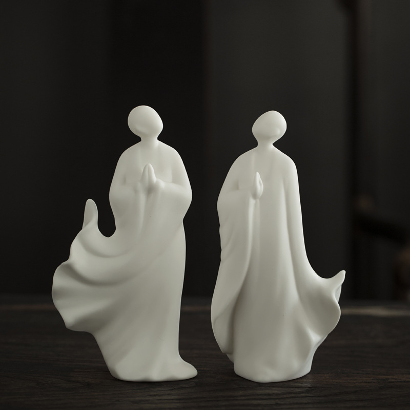 Factory Blanc De Chine Chinese Zen Buddha Little Monk Tea Pet Decoration Ceramic Antique Shelf Study Room Decoration