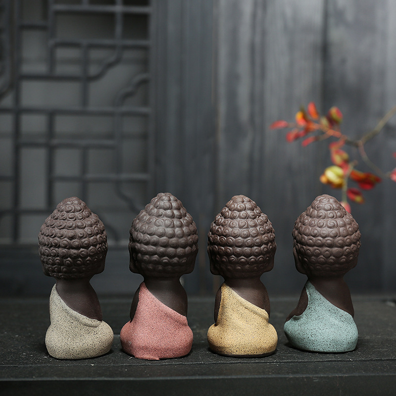 Boutique Ceramic Handmade Tea Ornaments Buddha Statue Small Buddha Yixing Clay Colored Clay Little Monk Car Decoration