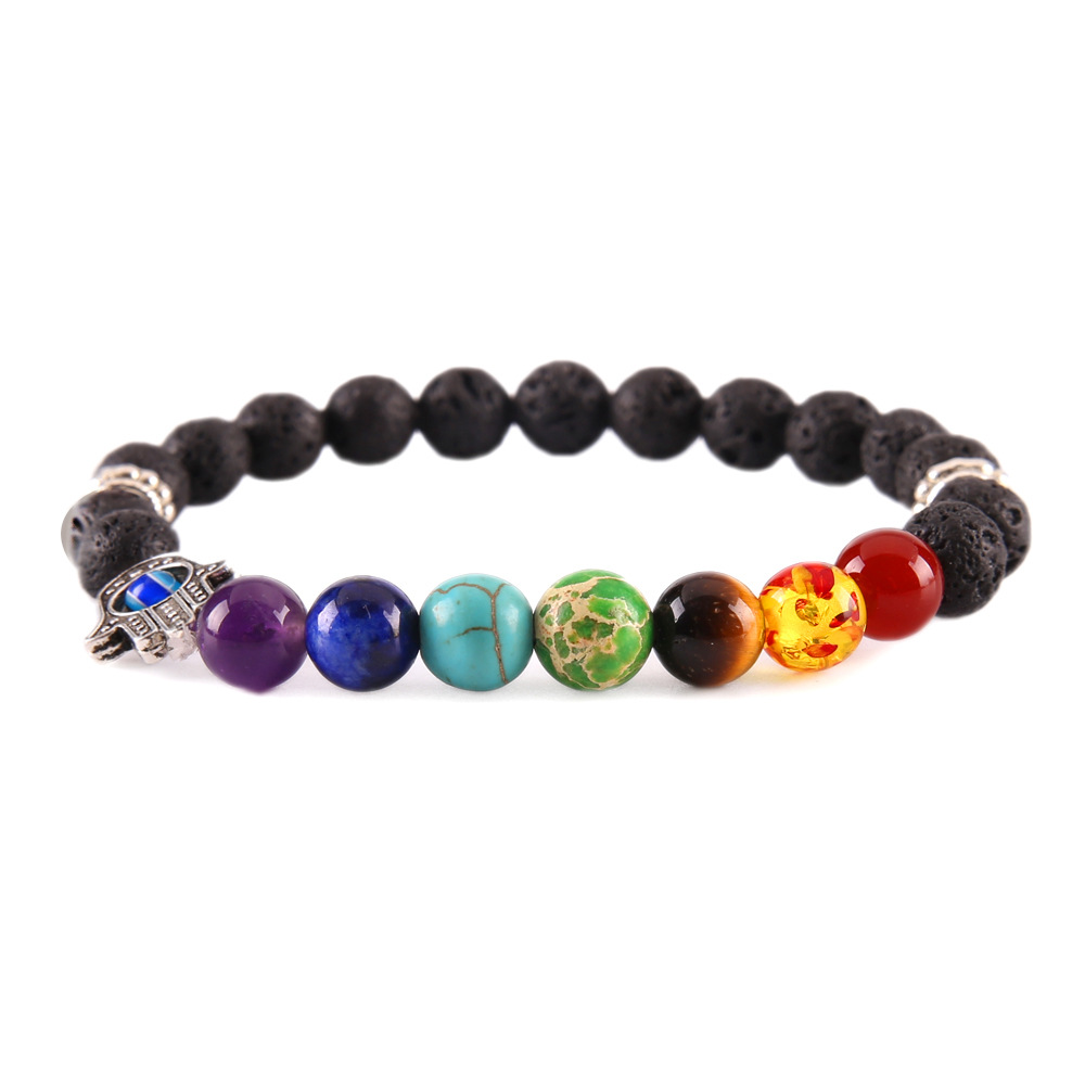 Exclusive for Cross-Border Amazon Hot Sale Buddha Beads Volcanic Rock Colorful Energy Hand Fatima Palm Eye Bracelet