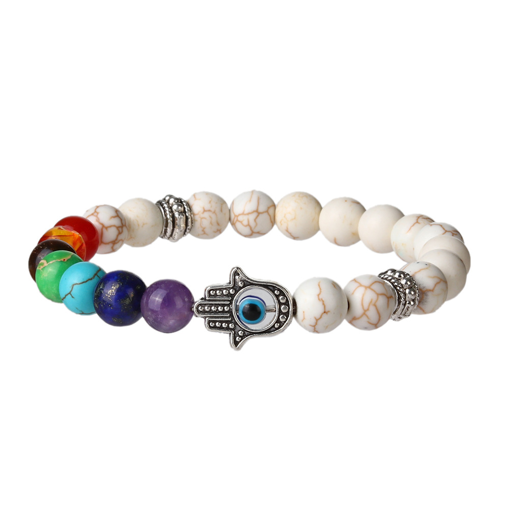 Exclusive for Cross-Border Amazon Hot Sale Buddha Beads Volcanic Rock Colorful Energy Hand Fatima Palm Eye Bracelet Exclusive for Cross-Border Amazon Hot Sale Buddha Beads Volcanic Rock Colorful Energy Hand Fatima Palm Eye Bracelet