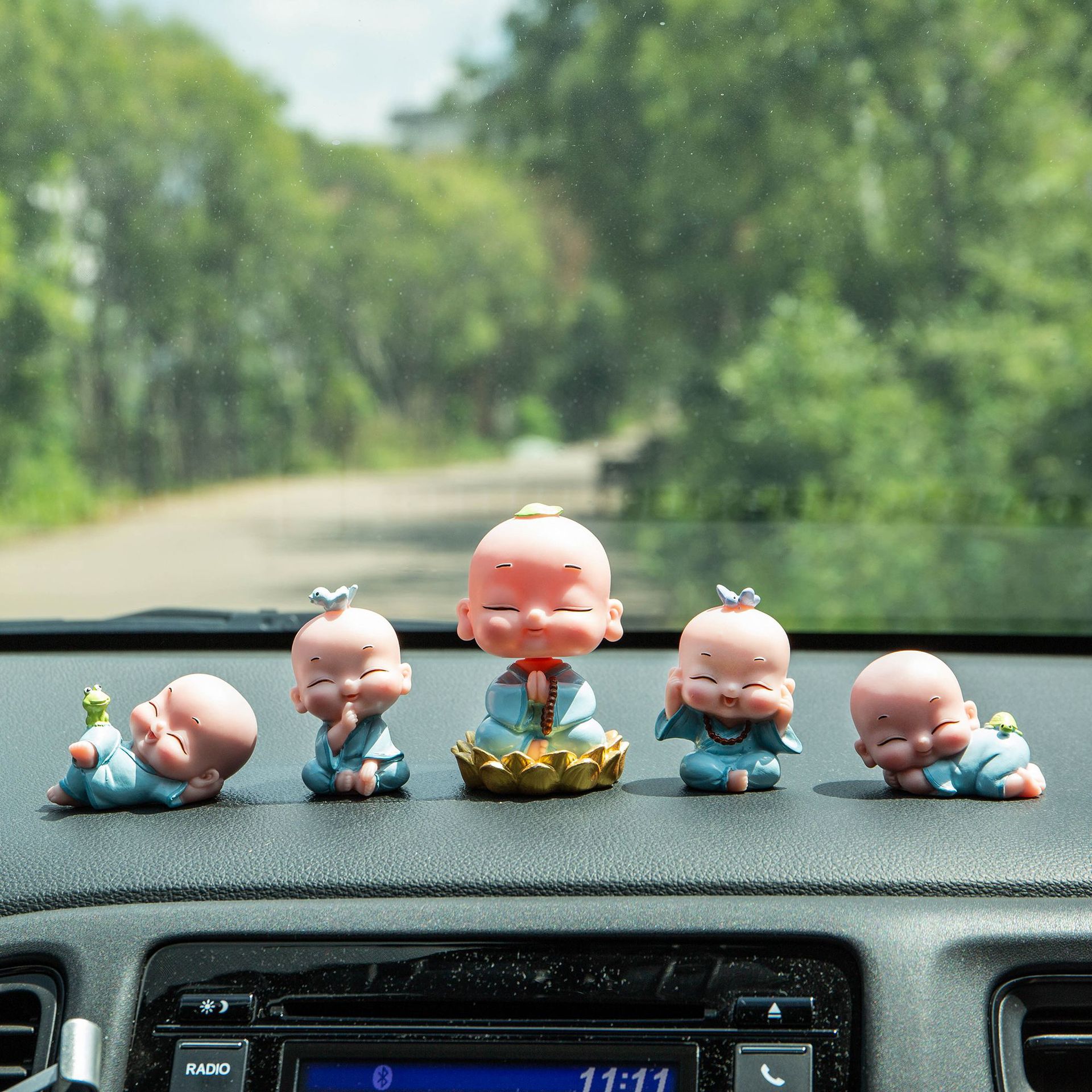 New Mengle Little Monk Shaking Head Four Little Monk Combination Car Interior Decoration Zen One Creative Buddha