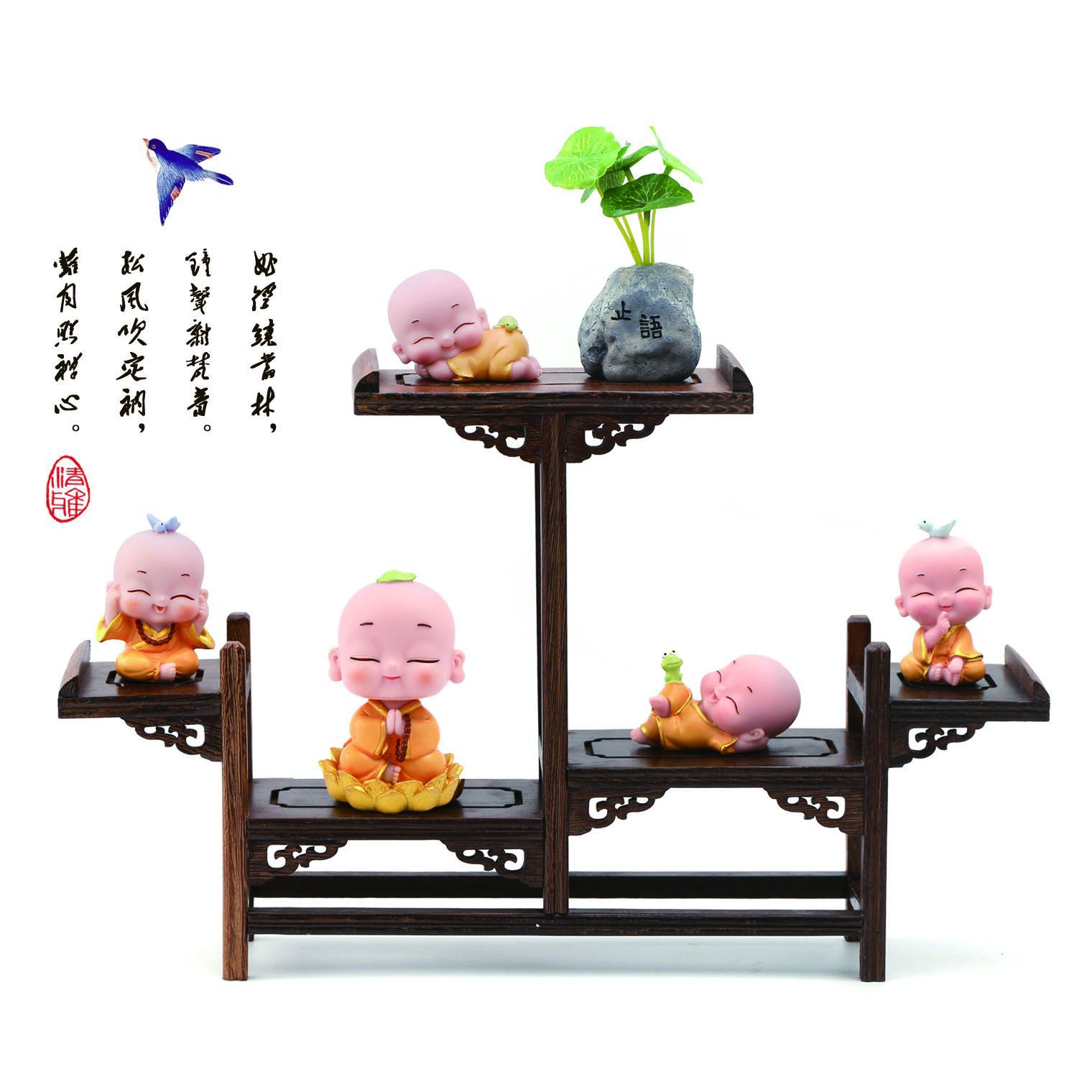 New Mengle Little Monk Shaking Head Four Little Monk Combination Car Interior Decoration Zen One Creative Buddha