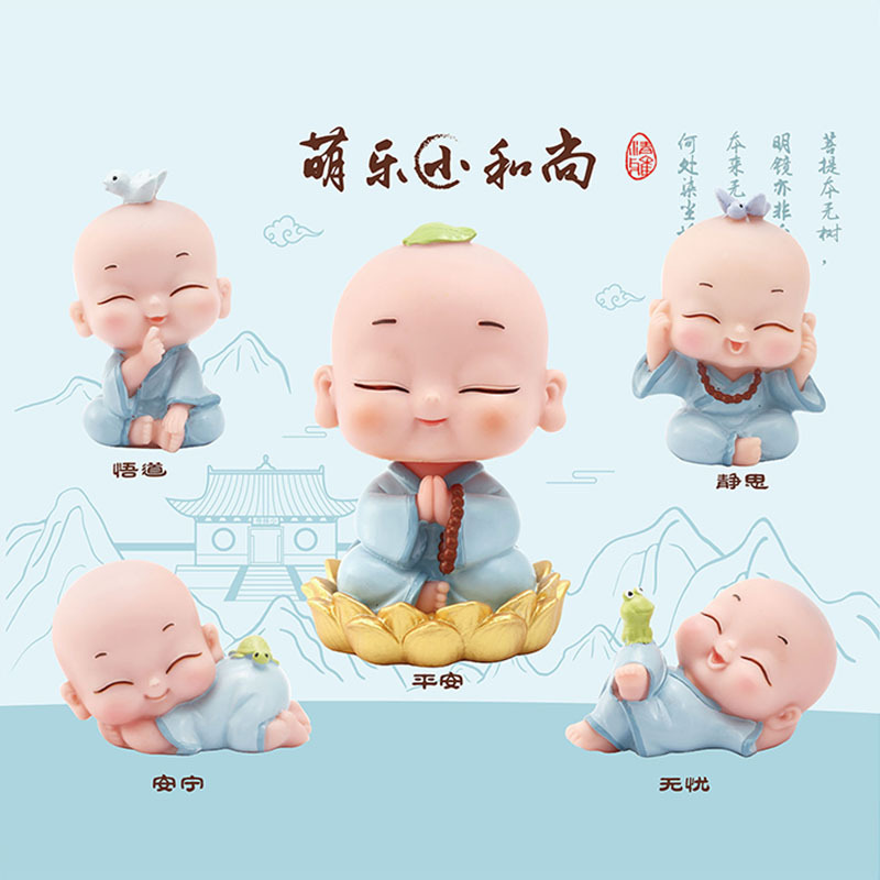 New Mengle Little Monk Shaking Head Four Little Monk Combination Car Interior Decoration Zen One Creative Buddha