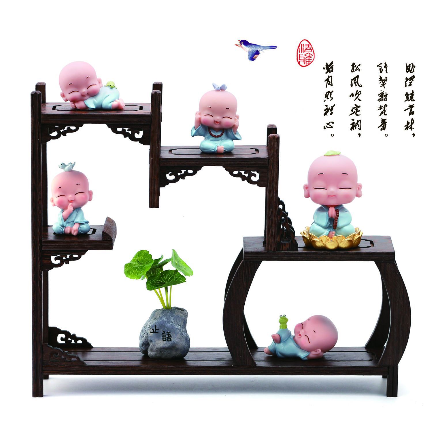 New Mengle Little Monk Shaking Head Four Little Monk Combination Car Interior Decoration Zen One Creative Buddha