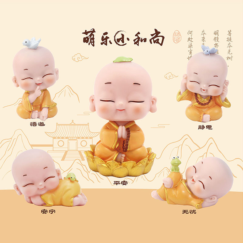 New Mengle Little Monk Shaking Head Four Little Monk Combination Car Interior Decoration Zen One Creative Buddha