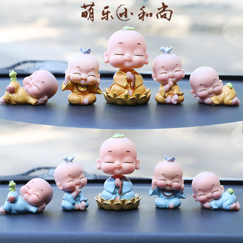 New Mengle Little Monk Shaking Head Four Little Monk Combination Car Interior Decoration Zen One Creative Buddha