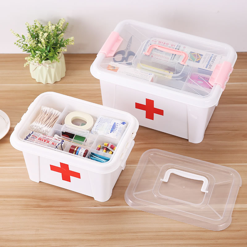 Family medicine box medicine box large layered transparent portable family medicine box medicine small first aid box