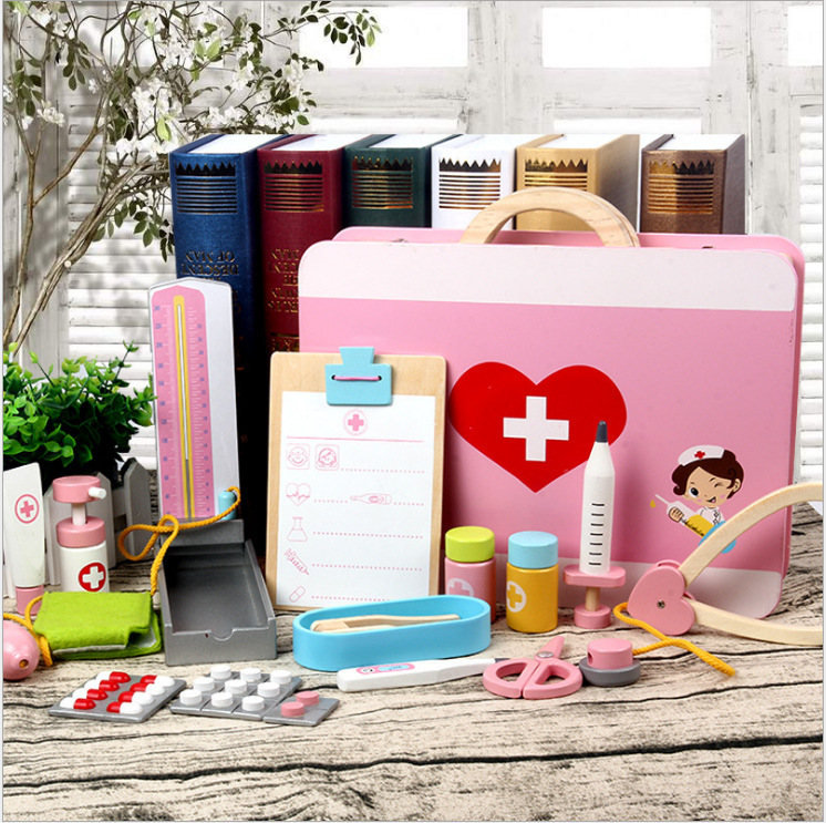 Wooden Children&#039;s Toy First Aid Kit Simulation Wooden Toy Parent-Child Interactive Medicine Box Doctor Role Play