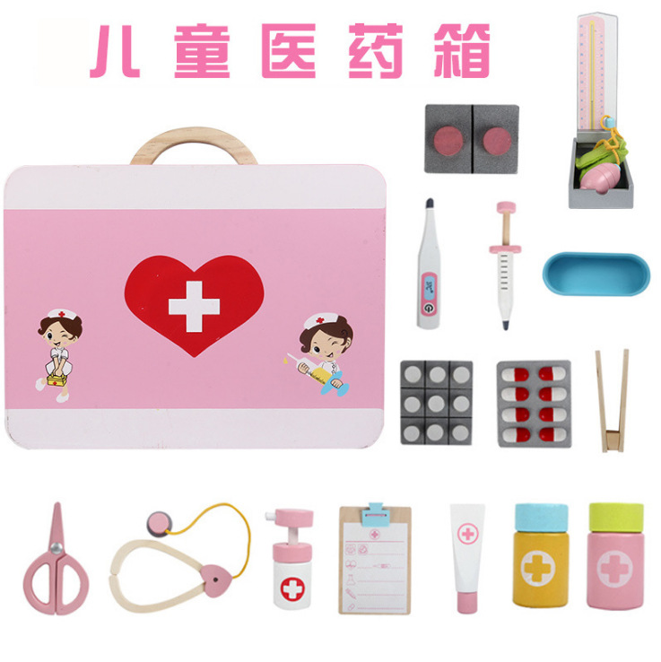 Wooden Children&#039;s Toy First Aid Kit Simulation Wooden Toy Parent-Child Interactive Medicine Box Doctor Role Play