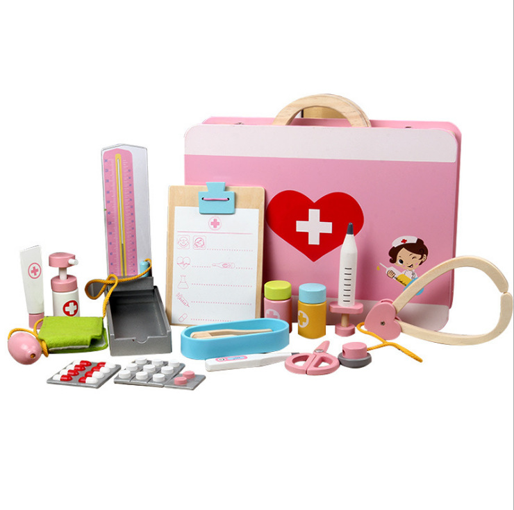 Wooden Children&#039;s Toy First Aid Kit Simulation Wooden Toy Parent-Child Interactive Medicine Box Doctor Role Play