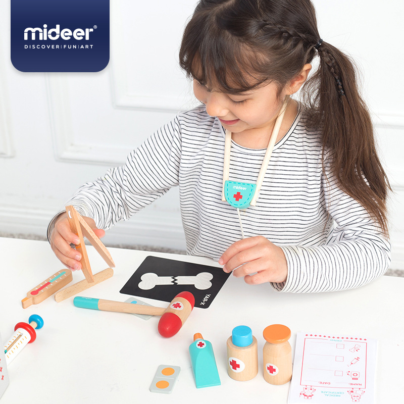 Mideer Milu Children&#039;s Simulation Wooden Doctor Toy First-Aid Kit Play House Medicine Box Appliance Stethoscope