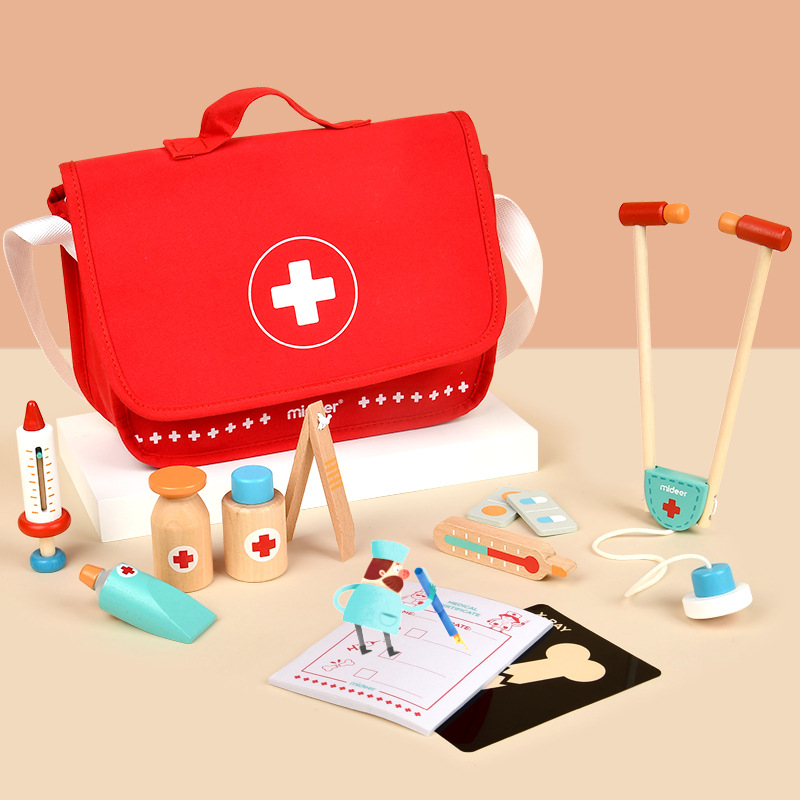 Mideer Milu Children&#039;s Simulation Wooden Doctor Toy First-Aid Kit Play House Medicine Box Appliance Stethoscope