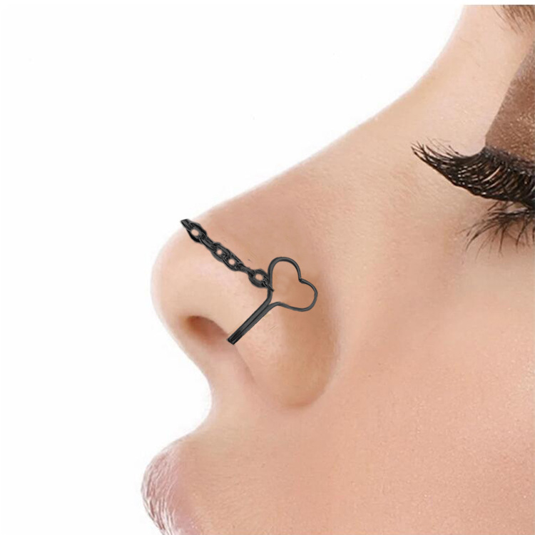 Stainless Steel Heart Nasal Splint Nose Chain Fake Nose Ring Nose Chain Nose Chain Amazon AliExpress New Product
