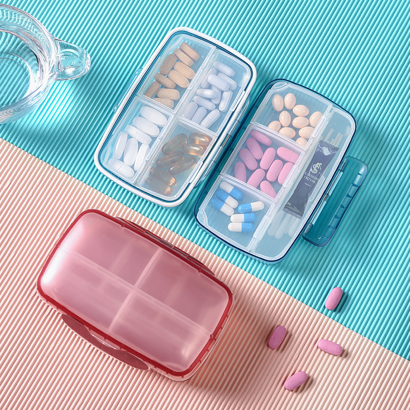Large Capacity Portable Eight Grid Plastic Medicine Box with Seal Ring Multi-Color Optional 7-Day Drug Storage Box