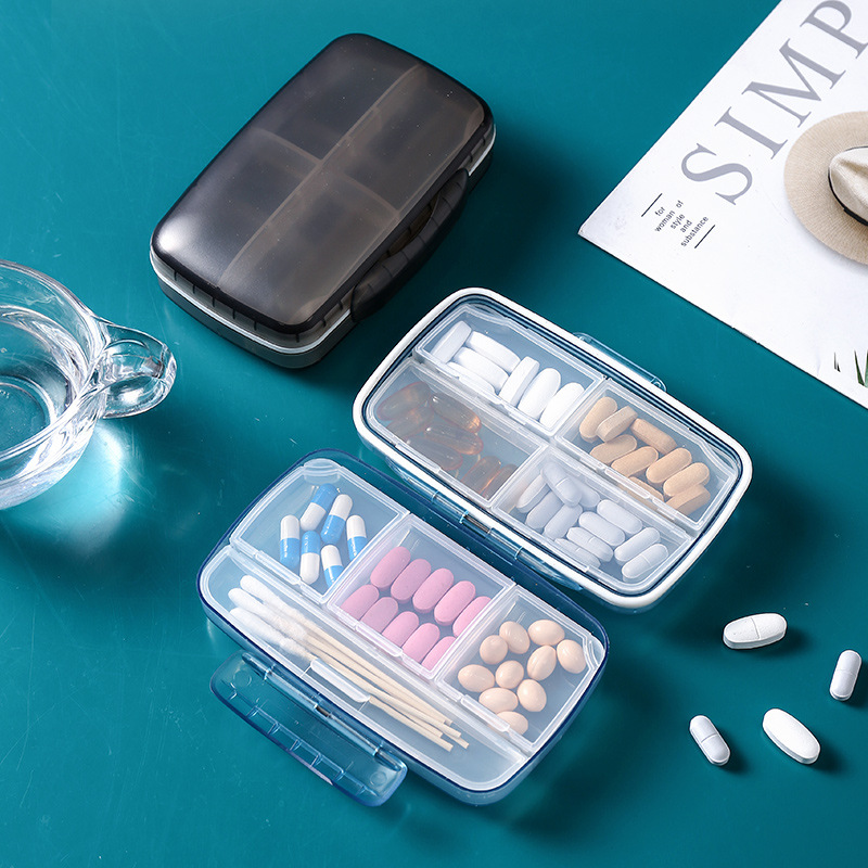 Large Capacity Portable Eight Grid Plastic Medicine Box with Seal Ring Multi-Color Optional 7-Day Drug Storage Box