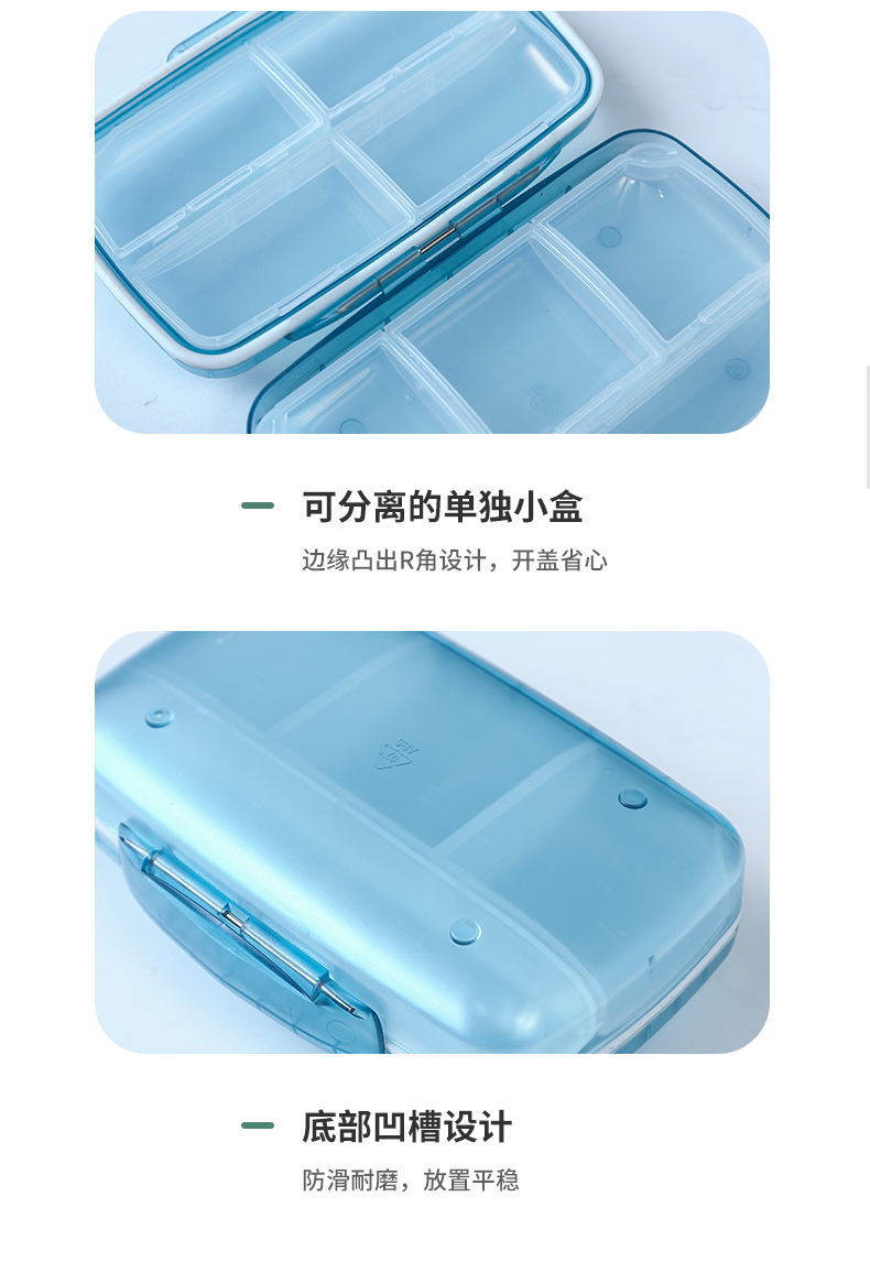 Large Capacity Portable Eight Grid Plastic Medicine Box with Seal Ring Multi-Color Optional 7-Day Drug Storage Box