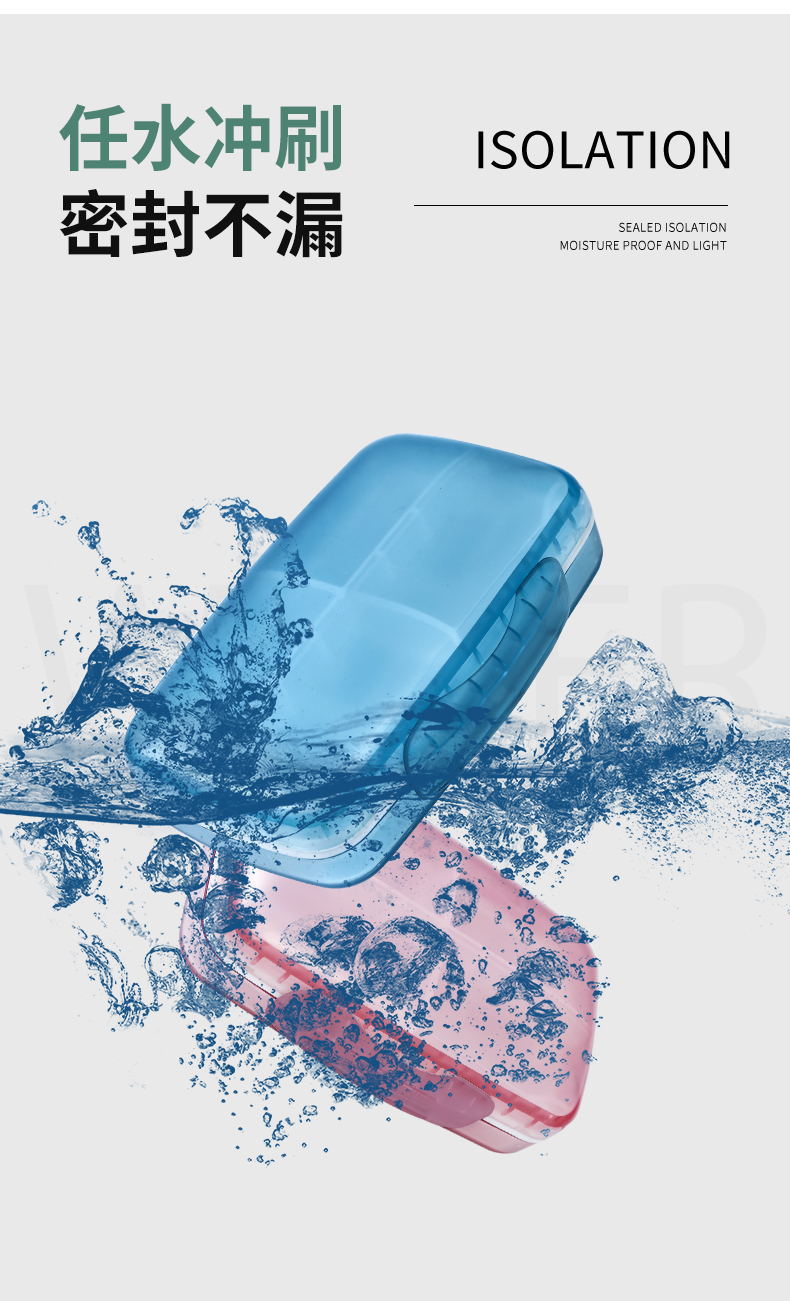 Large Capacity Portable Eight Grid Plastic Medicine Box with Seal Ring Multi-Color Optional 7-Day Drug Storage Box