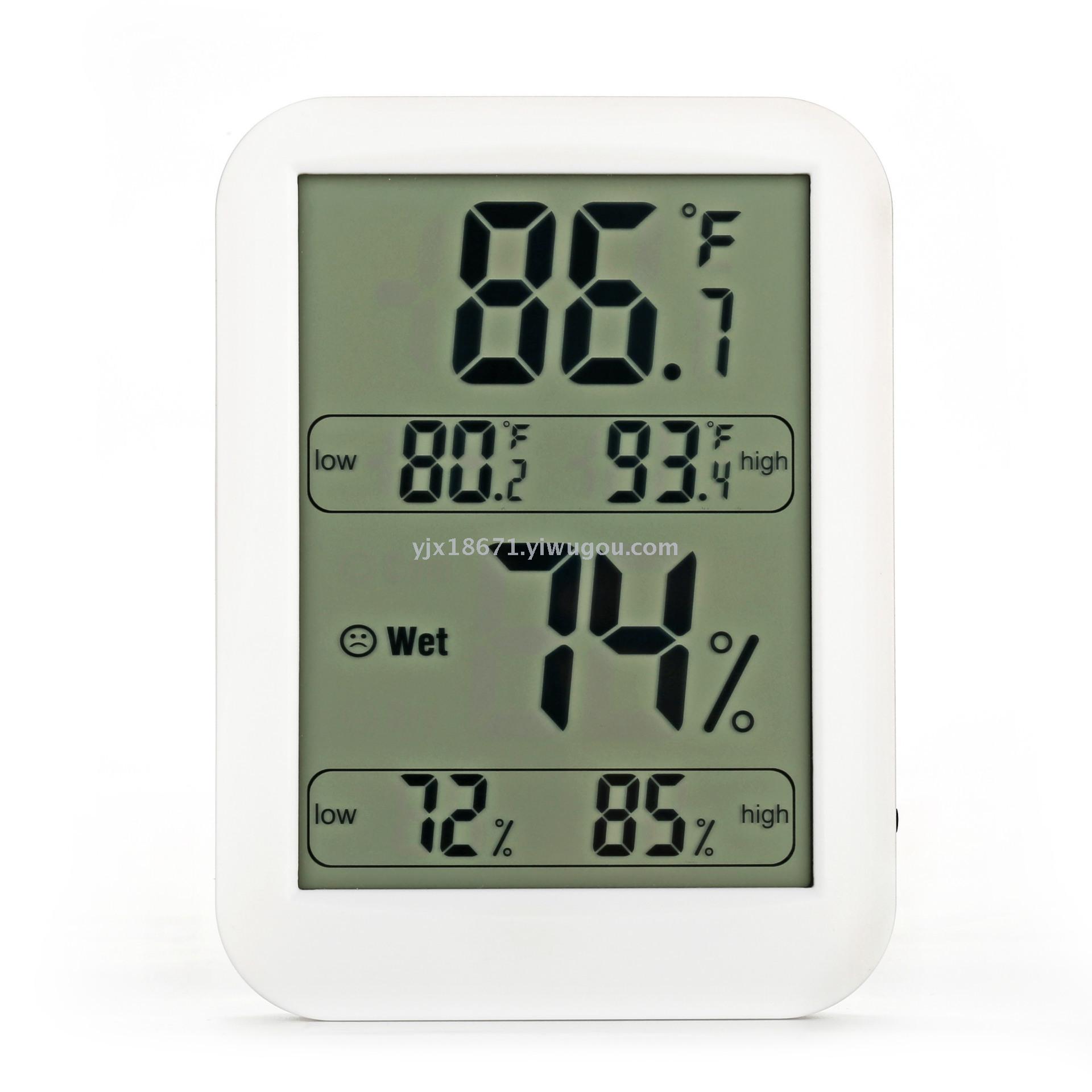 The large screen in the room shows electronic hygrometer with high and low temperature hygrometer