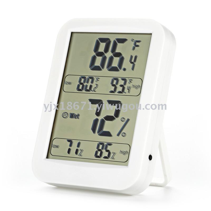 The large screen in the room shows electronic hygrometer with high and low temperature hygrometer